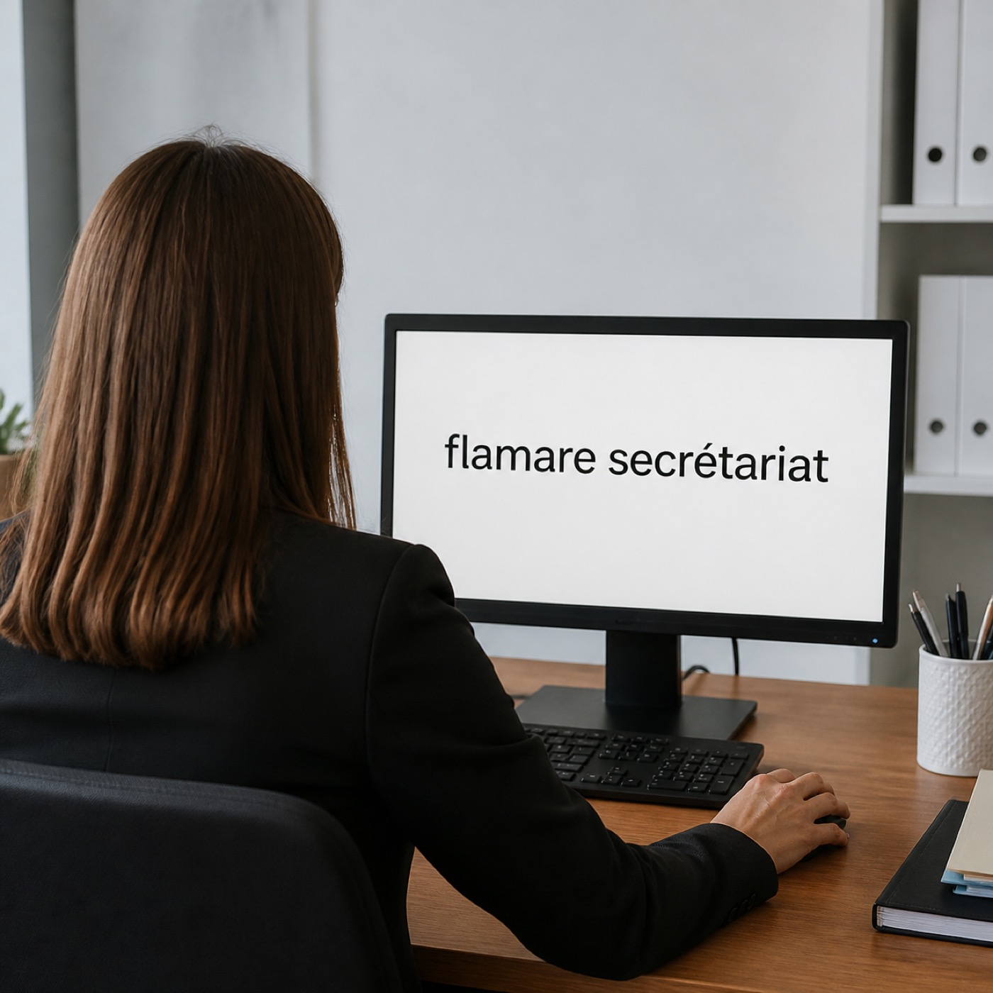 Secrétaire à son poste devant un écran FLAMARE Secrétariat